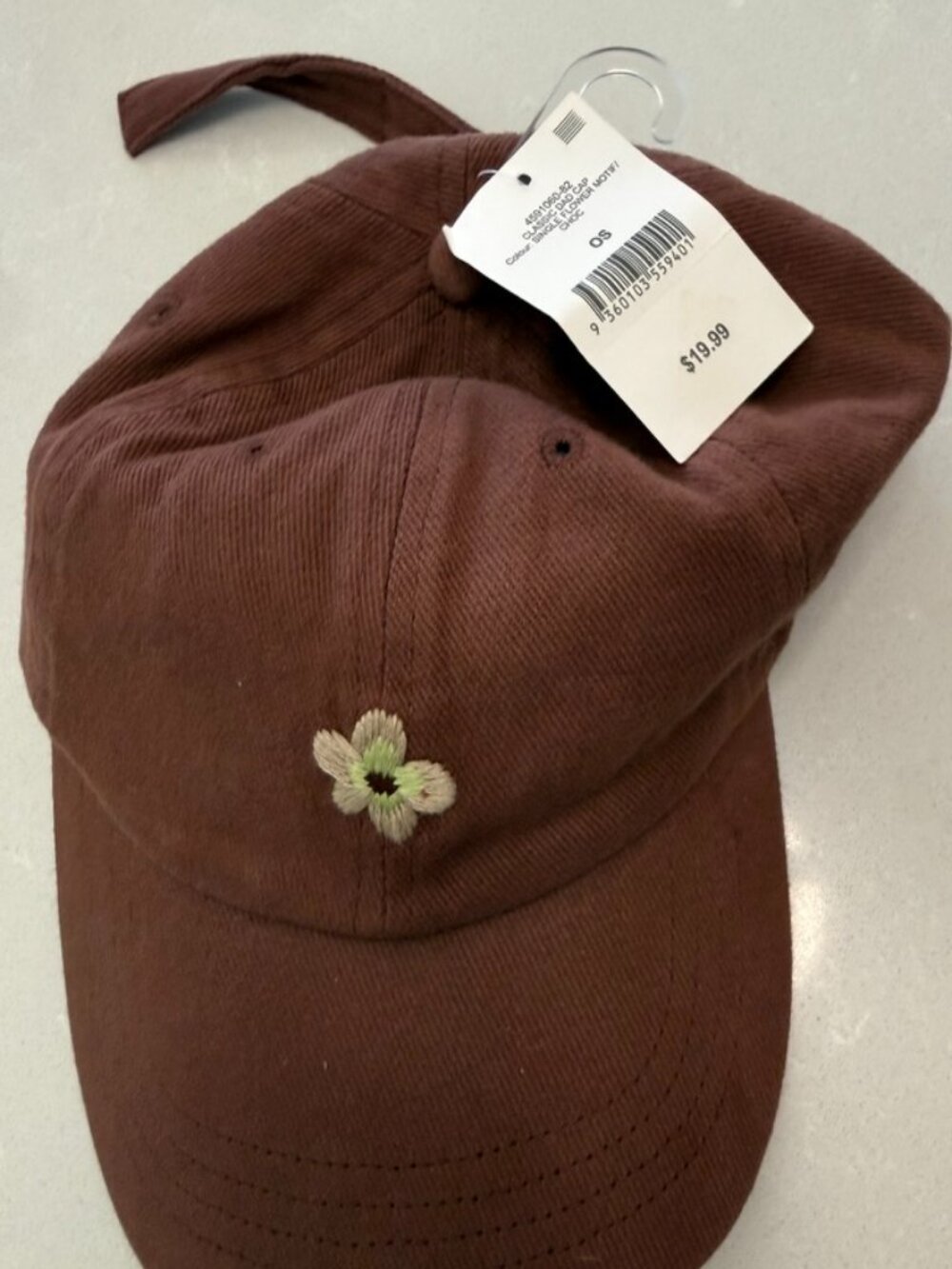 Cotton On Classic Dad Cap Brown Single Flower Motif Embroidered Baseball Hat OS